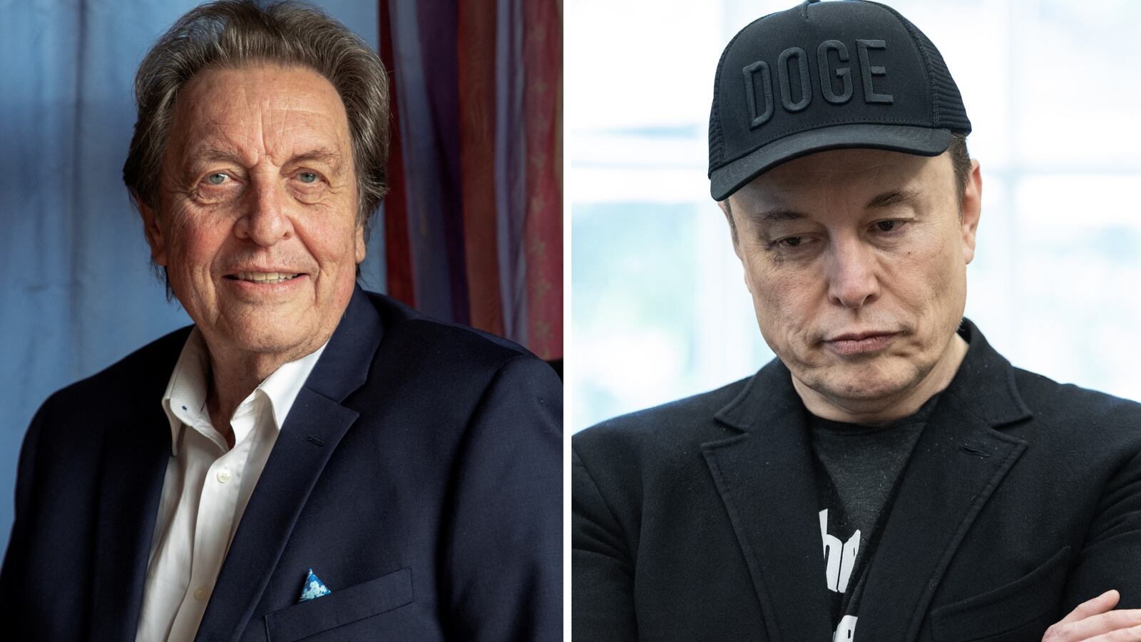 Split of Errol Musk (left) and his son Elon Musk.