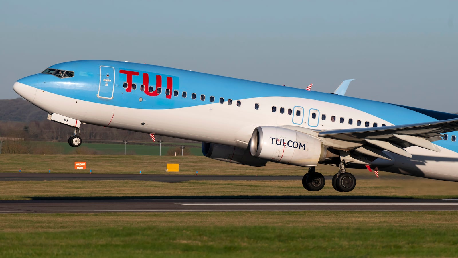 A TUI Boeing 737-800 aircraft takes off at Cardiff Airport on January 19, 2020 in Cardiff, United Kingdom