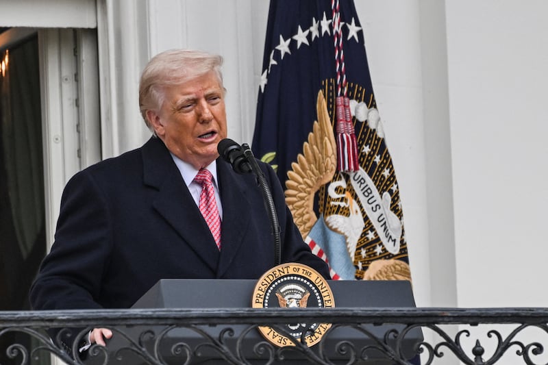 President Donald Trump gives remarks to farmers on the South Lawn of the White House in Washington, D.C., U.S., March 27, 2026.