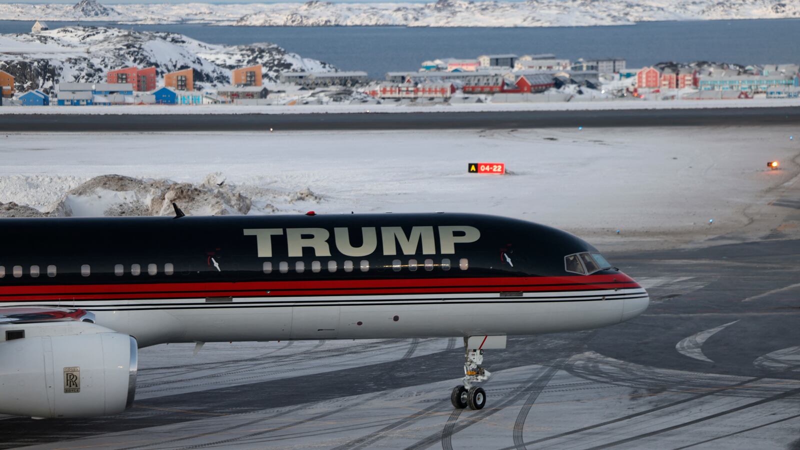 An aircraft reportedly carrying Donald Trump Jr. arrives in Nuuk, Greenland, on January 7, 2025.