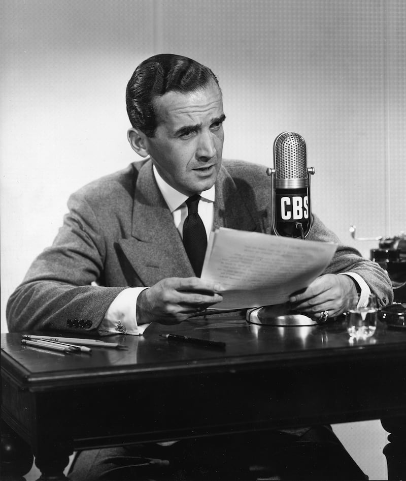 CBS news correspondent Edward R. Murrow broadcasts a report on Sept. 10, 1947.