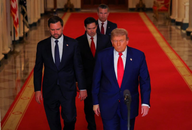 Donald Trump walks to deliver an address to the nation at the White House in Washington, D.C., U.S. June 21, 2025, following U.S. strikes on Iran's nuclear facilities.