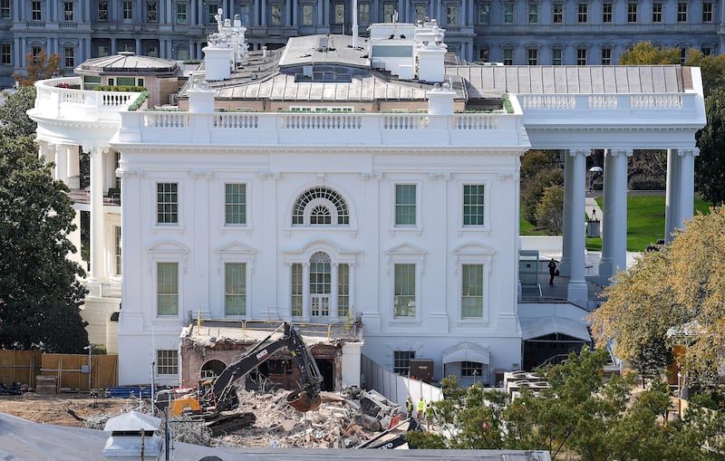 in Washington, DC. The demolition is part of U.S. President Donald Trump's plan to build a multimillion-dollar ballroom on the eastern side of the White House. (Photo by Eric Lee/Getty Images)