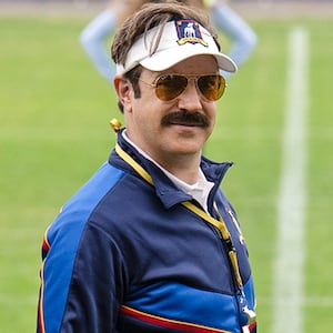 Brendan Hunt, Jason Sudeikis and Tanya Reynolds in Ted Lasso.