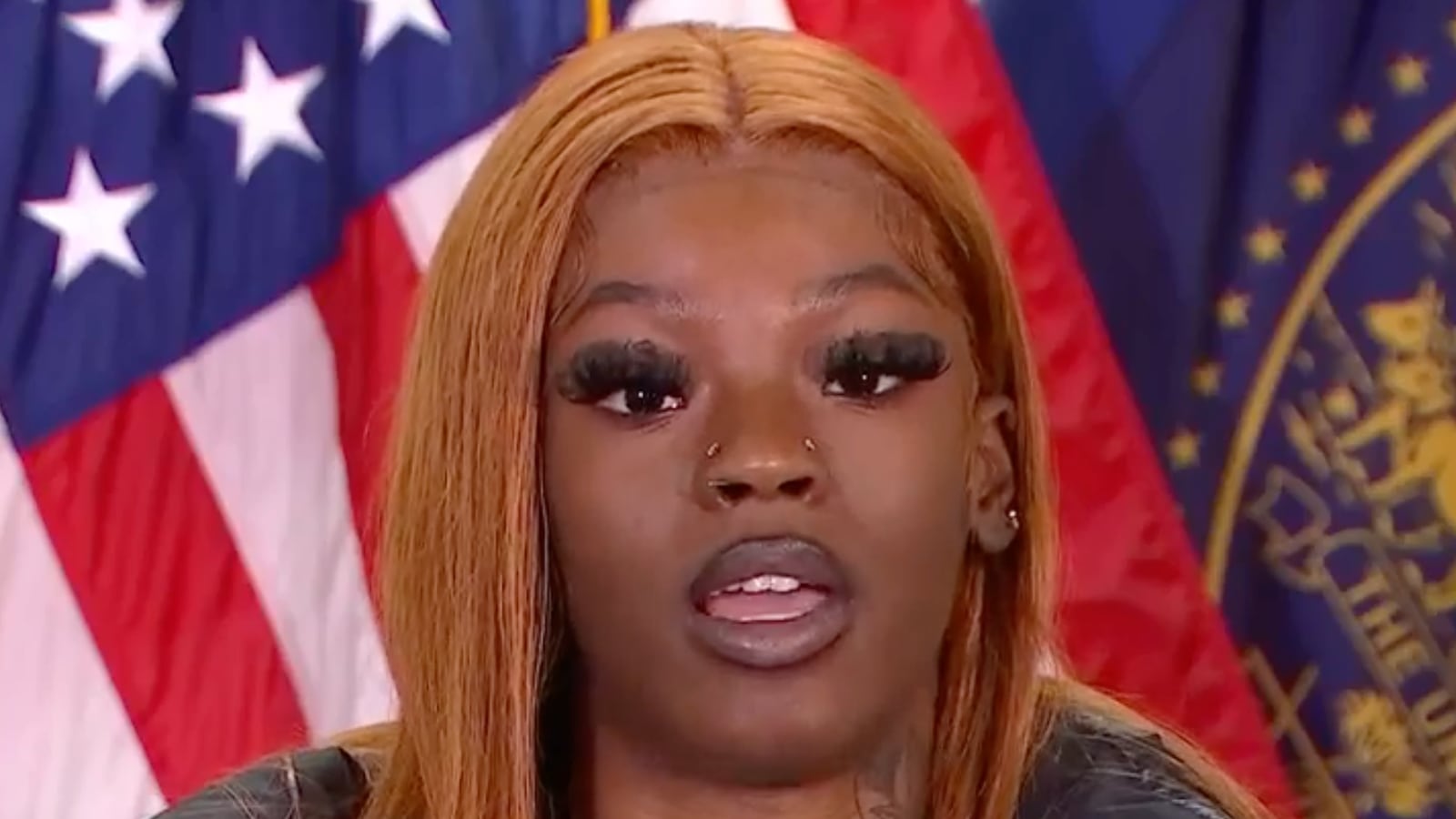 Screenshot of Majiah Washington speaking during a news conference.