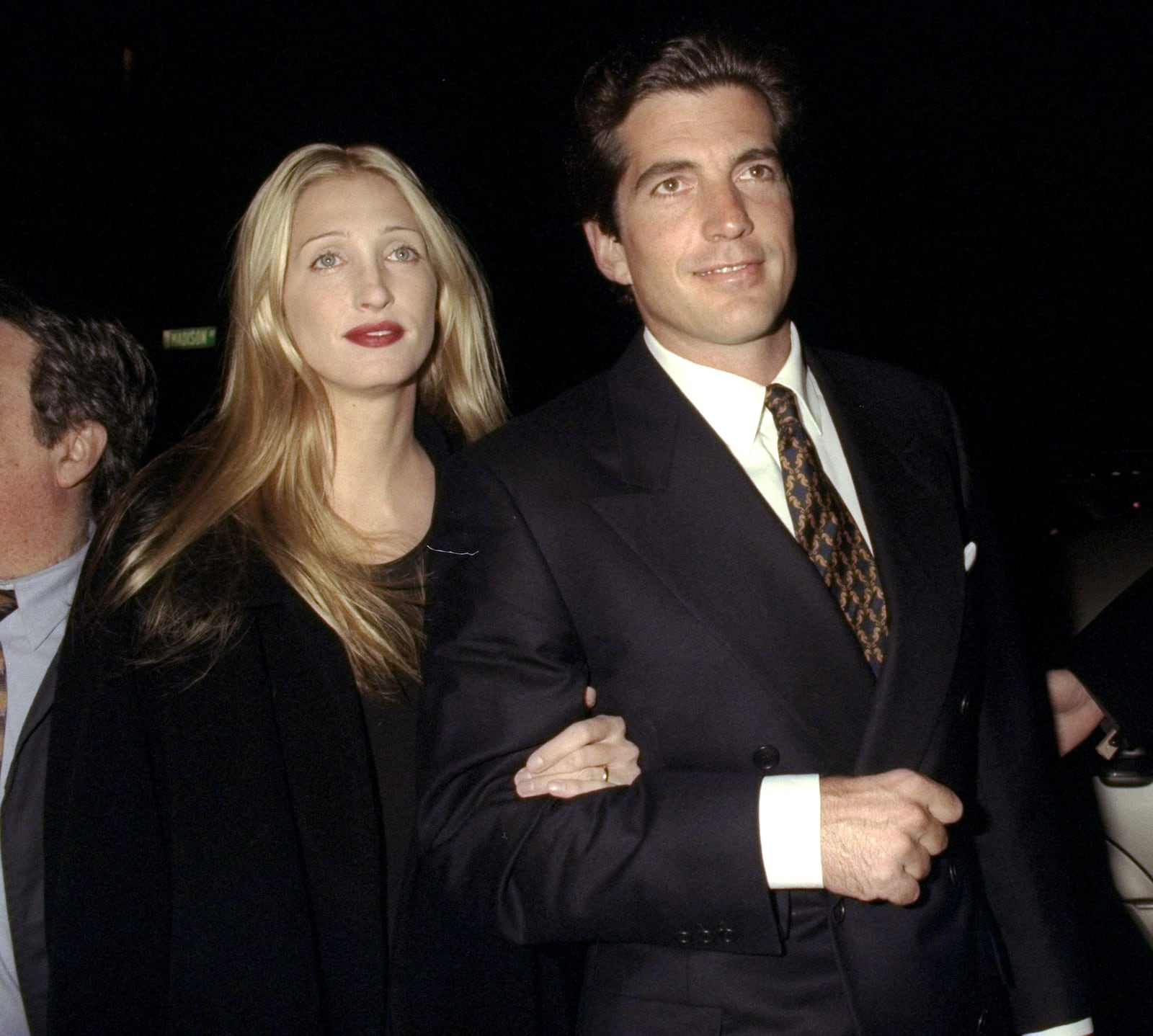 John Kennedy and Caroline Bessette at a party celebrating the second anniversary of the magazine "George" held at Asia de Cuba Restaurant in 1997.