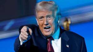 MIAMI, FLORIDA - NOVEMBER 05: U.S. President Donald Trump gestures after delivering remarks during the America Business Forum at the Kaseya Center on November 05, 2025 in Miami, Florida. The forum brings together global leaders, cultural figures and innovators from various sectors for discussions on business, technology and social development. (Photo by Kevin Dietsch/Getty Images)