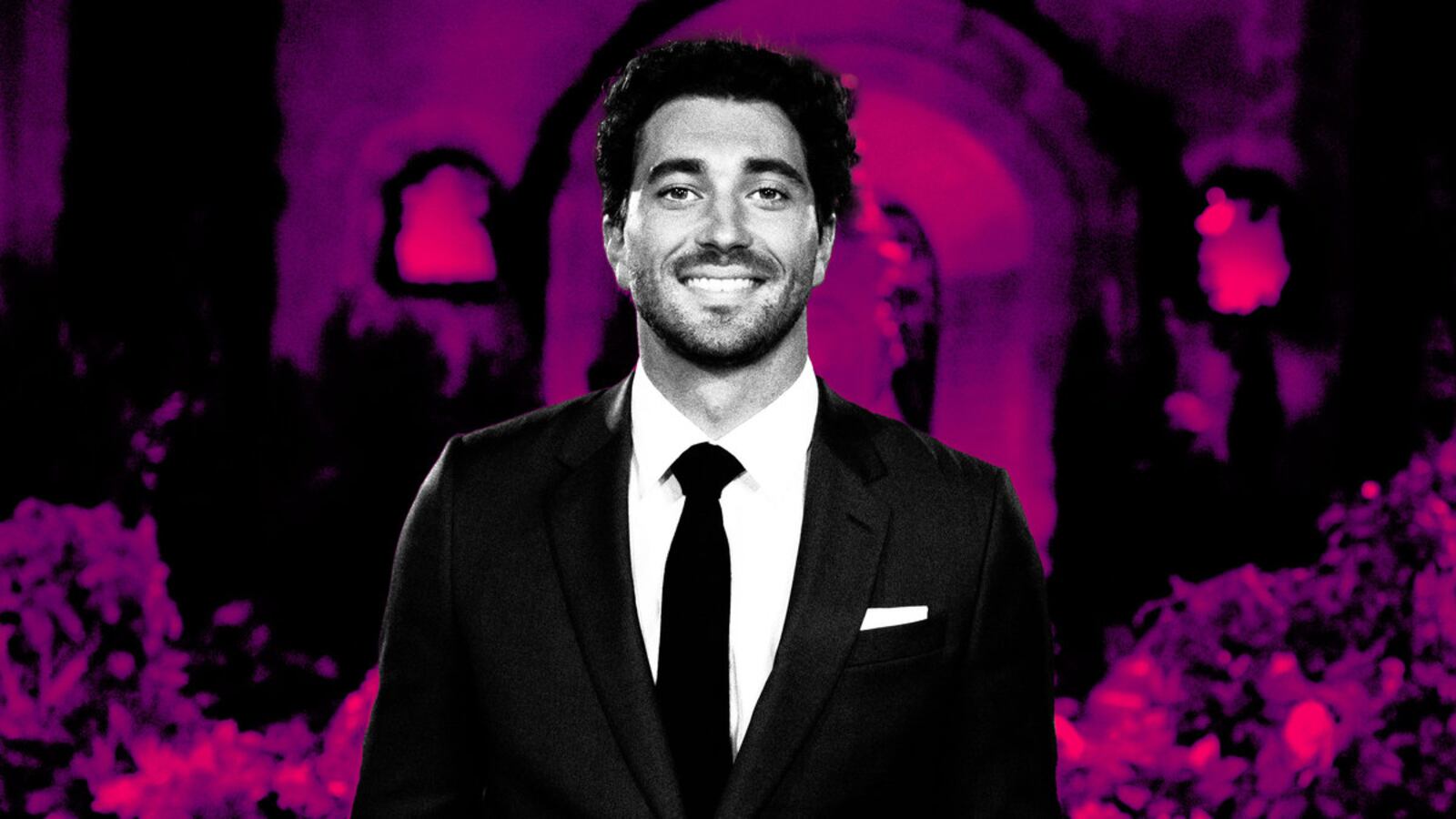 An illustration including a still from the Bachelor