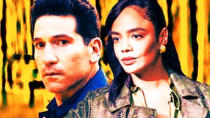 A photo illustration of Jon Bernthal and Tessa Thompson.