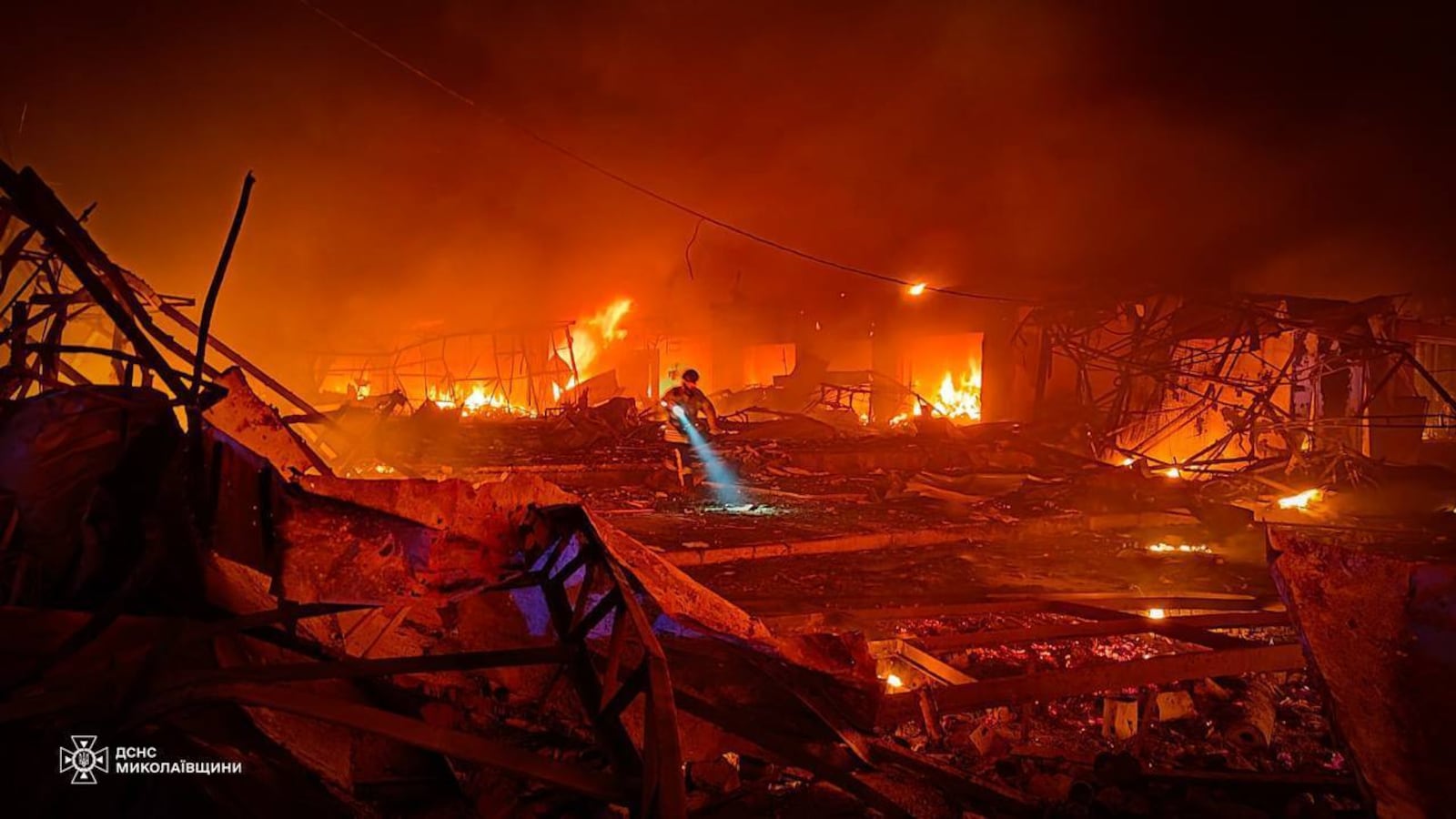 Fire rages after Russian missile strike