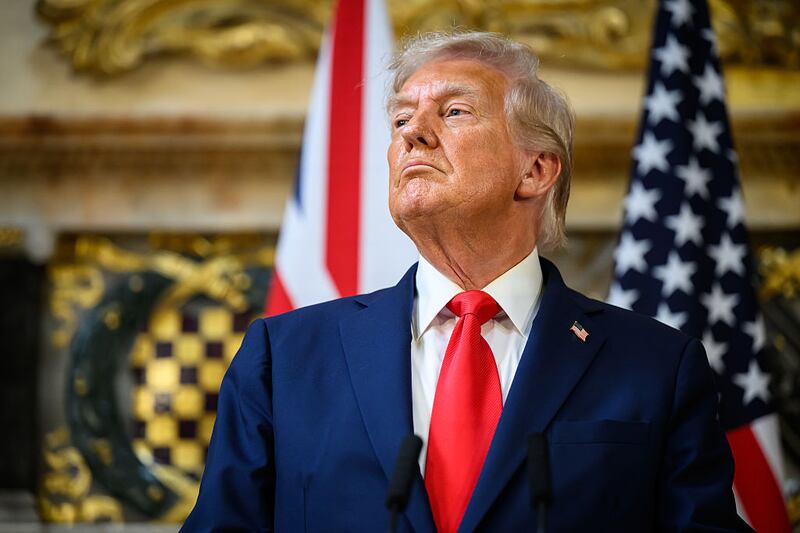 U.S. President Donald Trump talks at a press conference with UK Prime Minister Keir Starmer (not pictured) at Chequers at the conclusion of a state visit on September 18, 2025 in Aylesbury, England. This is the final day of President Trump’s second UK state visit, with the previous one taking place in 2019 during his first presidential term. (Photo by Leon Neal/Getty Images)
