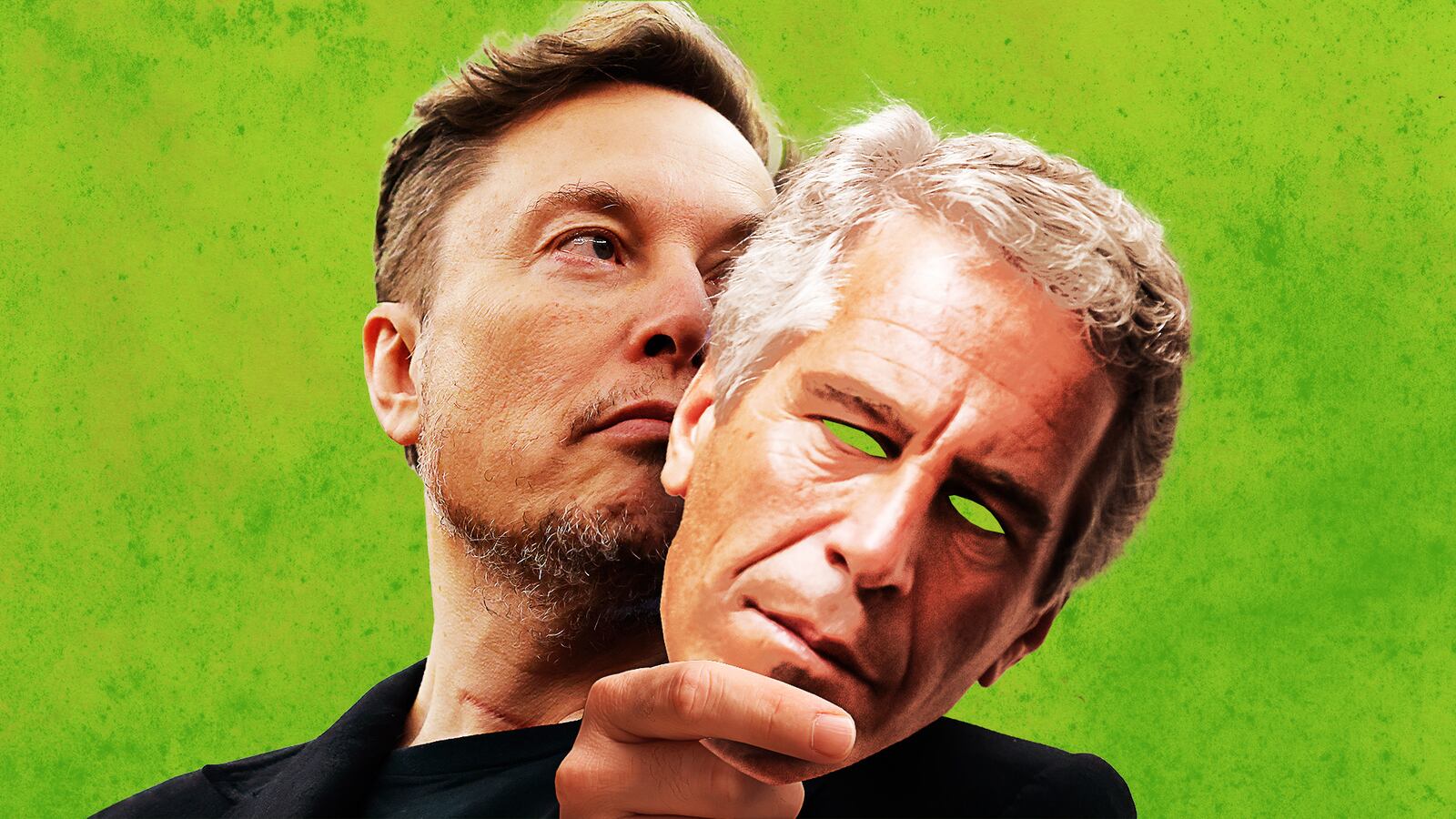 Elon Musk hiding behind an Epstein mask.