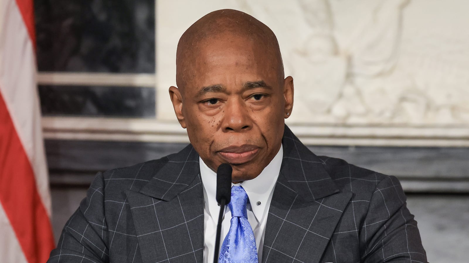 New York City Mayor Eric Adams at City Hall, Blue Room, during his weekly in-person Press Conference on Tuesday, April 9, 2024.