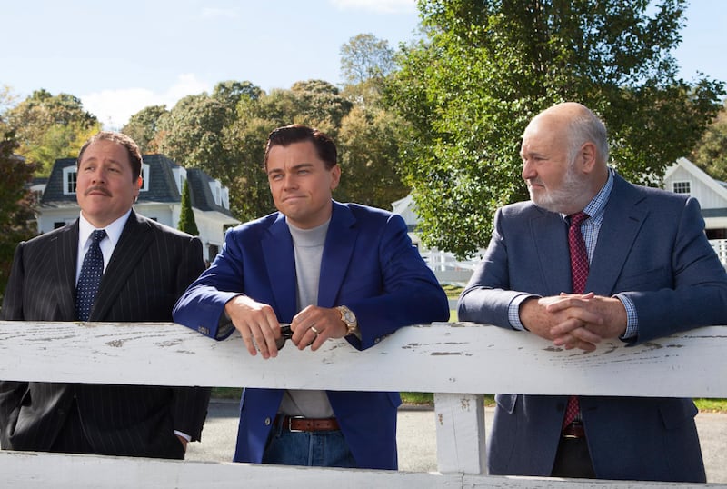 Jon Favreau, Leonardo DiCaprio, and Rob Reiner star in Martin Scorsese's 'The Wolf of Wall Street' (2013).
