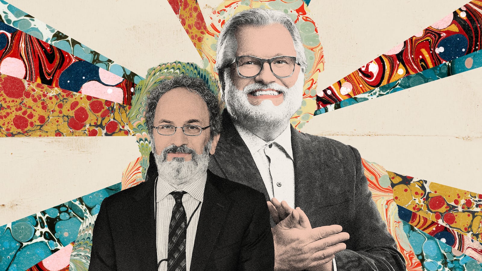 Photo illustration of Robert Smigel and Drew Carey