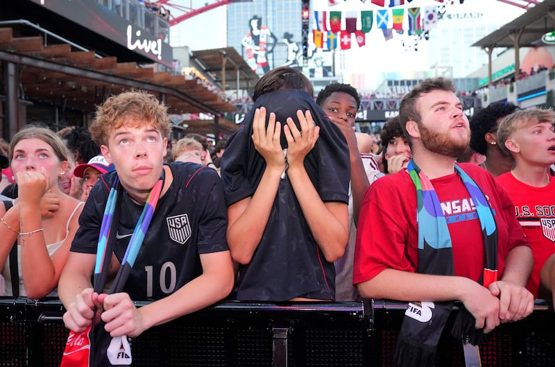 Soccer Football - FIFA World Cup 2026 - Round of 16 - United States v Belgium - Fans gather in Kansas City - Kansas City, Missouri, U.S. - July 6, 2026 U.S. fans react as they watch the match in Kansas City IMAGN IMAGES via Reuters/Denny Medley     TPX IMAGES OF THE DAY