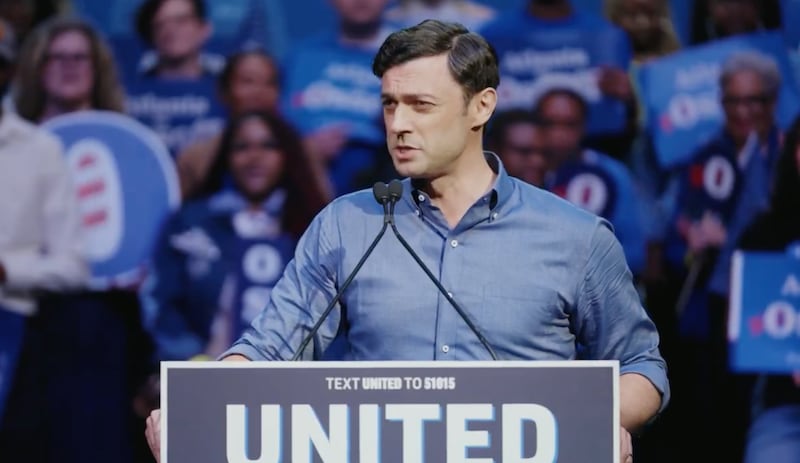 Jon Ossoff speaks at a rally in Atlanta.