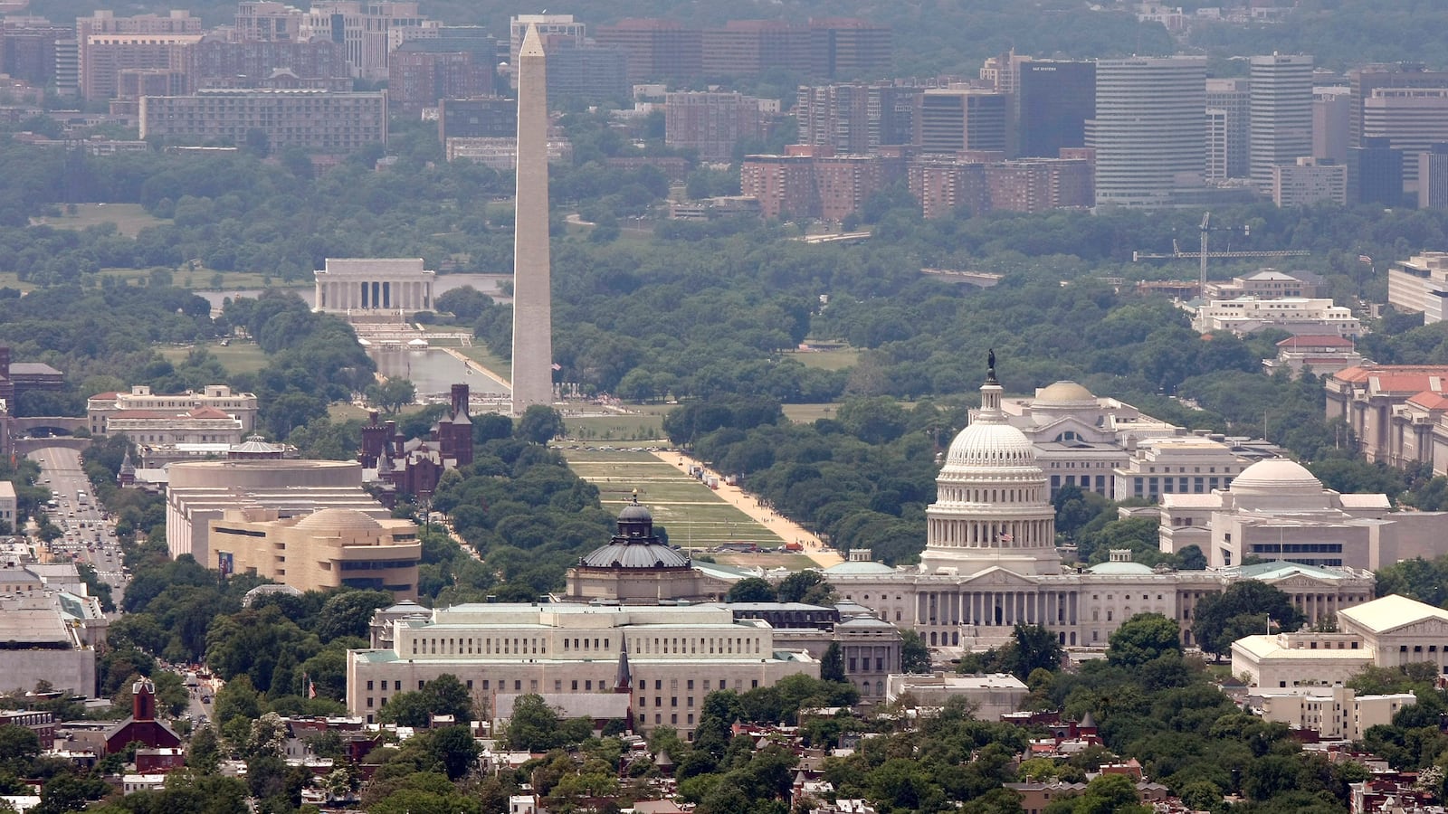 The skyline of Washington, D.C., looking at the U.S. Capitol and the Mall, May 22, 2009.