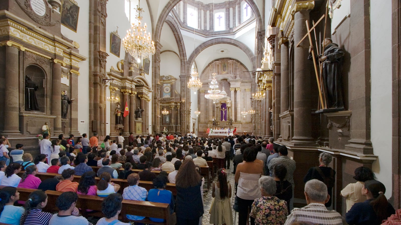 "Easter services in the Templo de San Francisco in San Miguel de Allende."