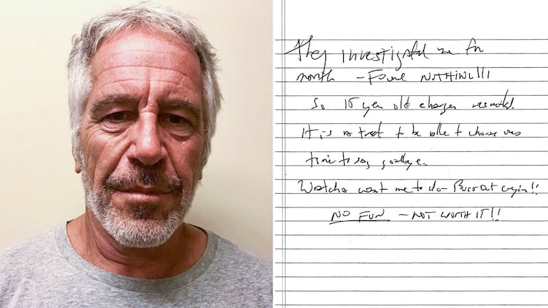 A suicide note purportedly written by Jeffrey Epstein.