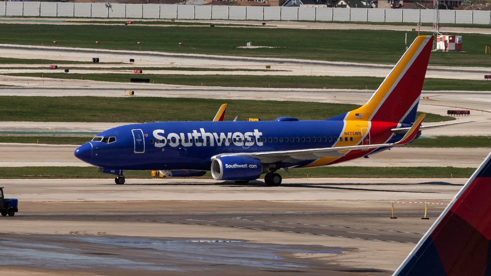 Southwest Airlines planes sit idle on the tarmac at Chicago Midway International Airport in Chicago, Illinois, April 18, 2023.