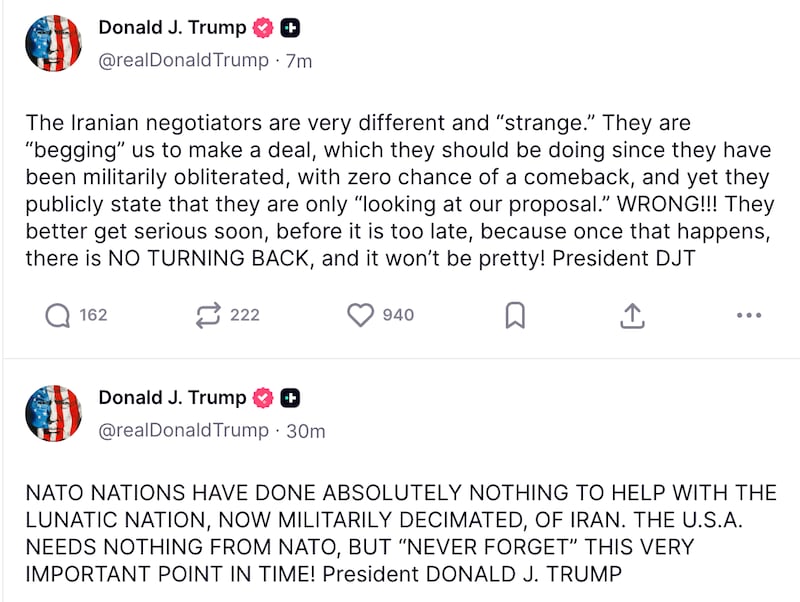 Trump's Thursday morning Truth Social posts.