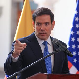 Secretary of State Marco Rubio speaks during a press conference at Palacio de Carondelet on September 4, 2025 in Quito, Ecuador.