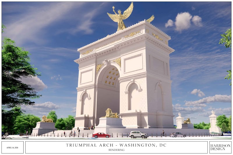 An artist's rendering of U.S. President Donald Trump's proposed 'Independence Arch' near the National Mall in seen in this handout obtained on April 10, 2026.