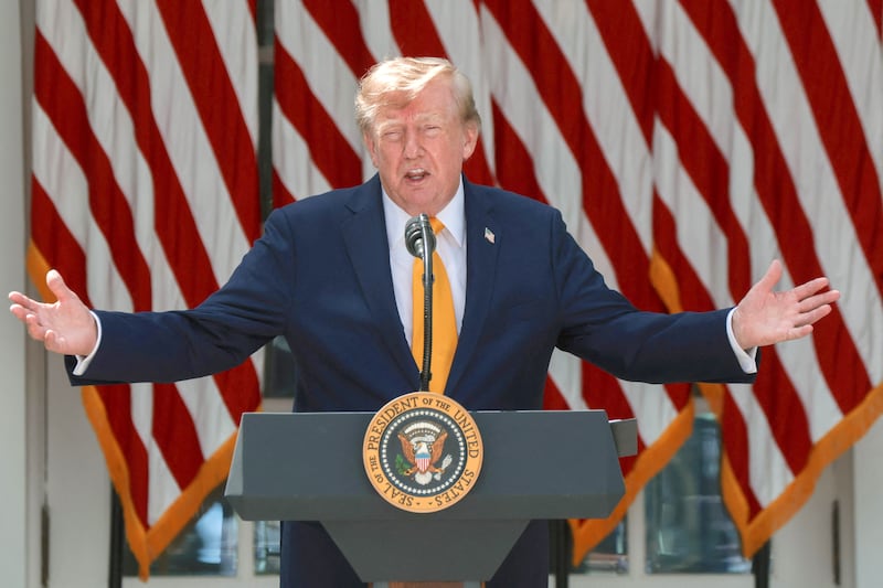 U.S. President Donald Trump speaks as he hosts a back-to-school-themed event to highlight his administration's education policies, in the Rose Garden at the White House in Washington, D.C., U.S., August 24, 2026.