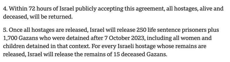 President Trump's peace plan, quoted directly from The White House by the BBC.