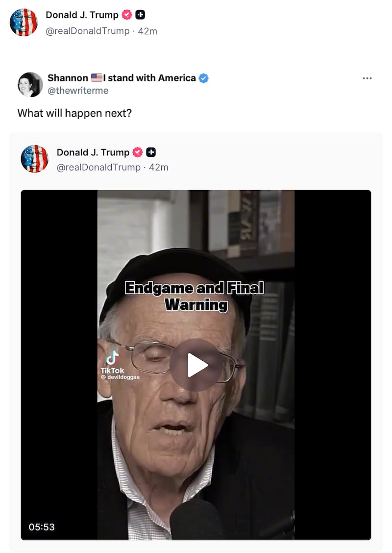 Trump's TruthSocial repost about the Strait of Hormuz.