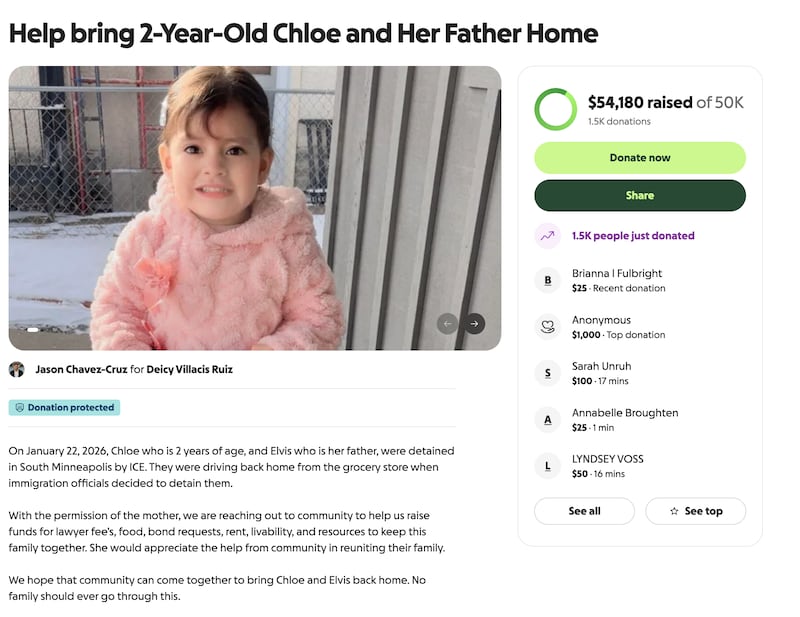 The GoFundMe page for Chloe Renata Tipan Villacis and her father.