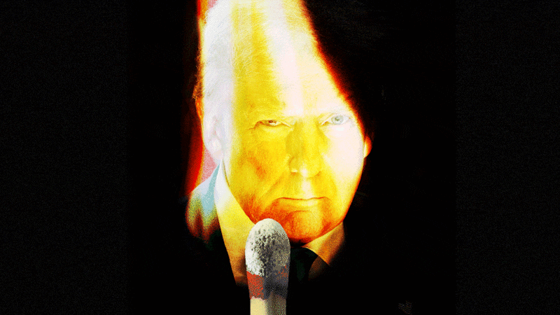 A lit match with Donald Trump's official portrait in the flame