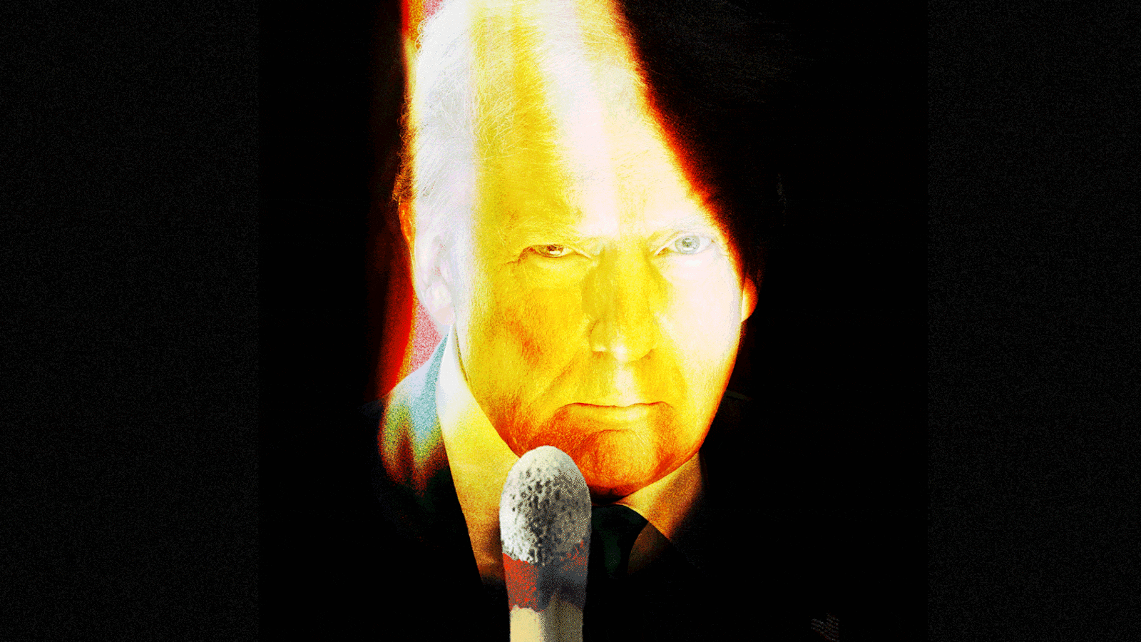 A lit match with Donald Trump's official portrait in the flame