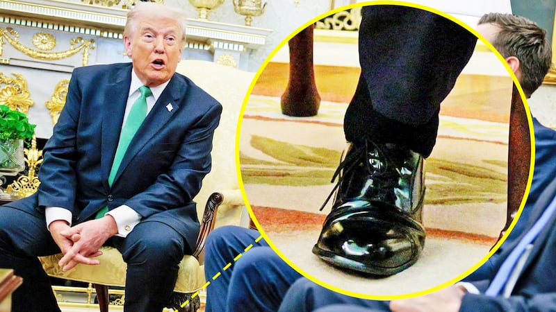 A photo composite of Donald Trump and his cankles.