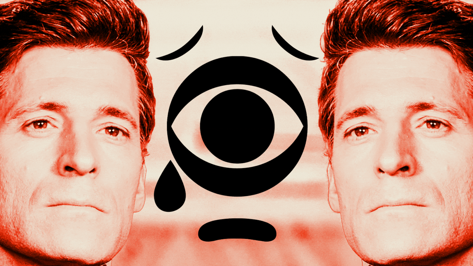 Tony Dokoupil with a blinking CBS eye logo