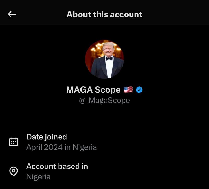 This MAGA page, which had over 50,000 followers, was exposed as being based in Nigeria. It has since been suspended.