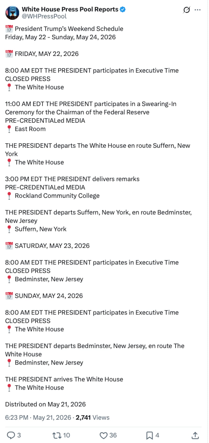 Not included on Trump's weekend schedule: his son's wedding.