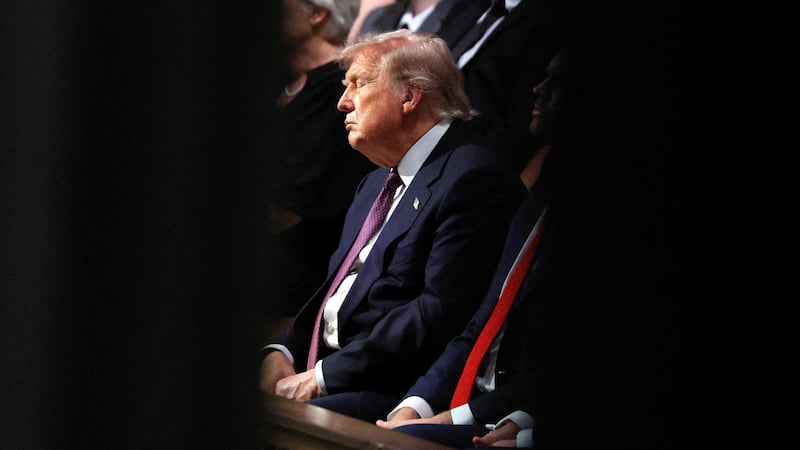President Donald Trump attends the funeral service for late U.S. Senator Lindsey Graham (R-SC) at Washington National Cathedral in Washington, D.C., and July 28, 2026.