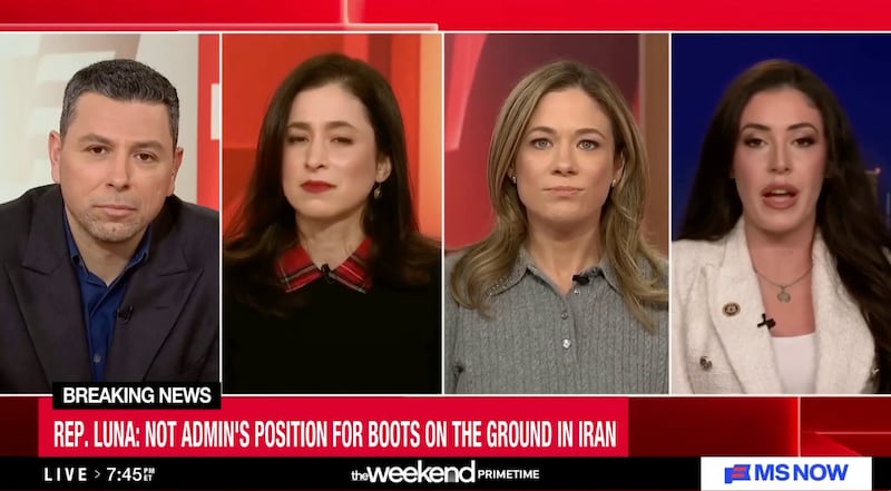 Three "The Weekend" hosts interviewing Rep. Anna Paulina Luna."