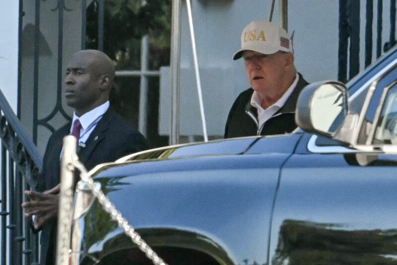 US President Donald Trump exits the White House and walks to his motorcade, en route to the Trump National Golf Club on September 1, 2025, in Washington, DC.