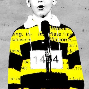 Students compete in a spelling bee.