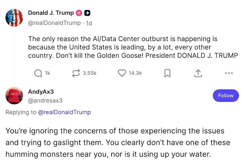 Screenshot of Truth Social post.