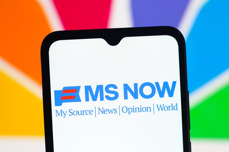CANADA - 2025/08/19: In this photo illustration, the MS NOW - My Source News Opinion World (MSNBC) logo is seen displayed on a smartphone screen. (Photo Illustration by Thomas Fuller/SOPA Images/LightRocket via Getty Images)