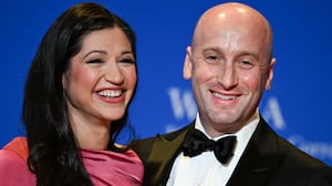 Katie Miller and her husband, Stephen Miller, at the 2026 White House Correspondents’ Association Dinner.