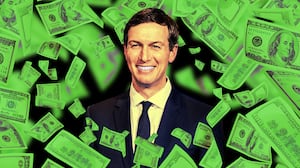 A photo illustration of Jared Kushner surrounded by money.