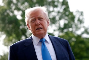 President Donald Trump speaks to the media.