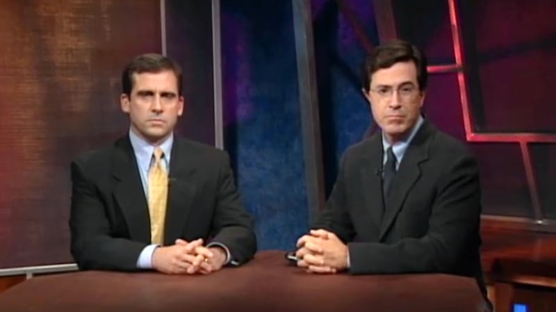 Stephen Colbert and Steve Carell on "The Daily Show"