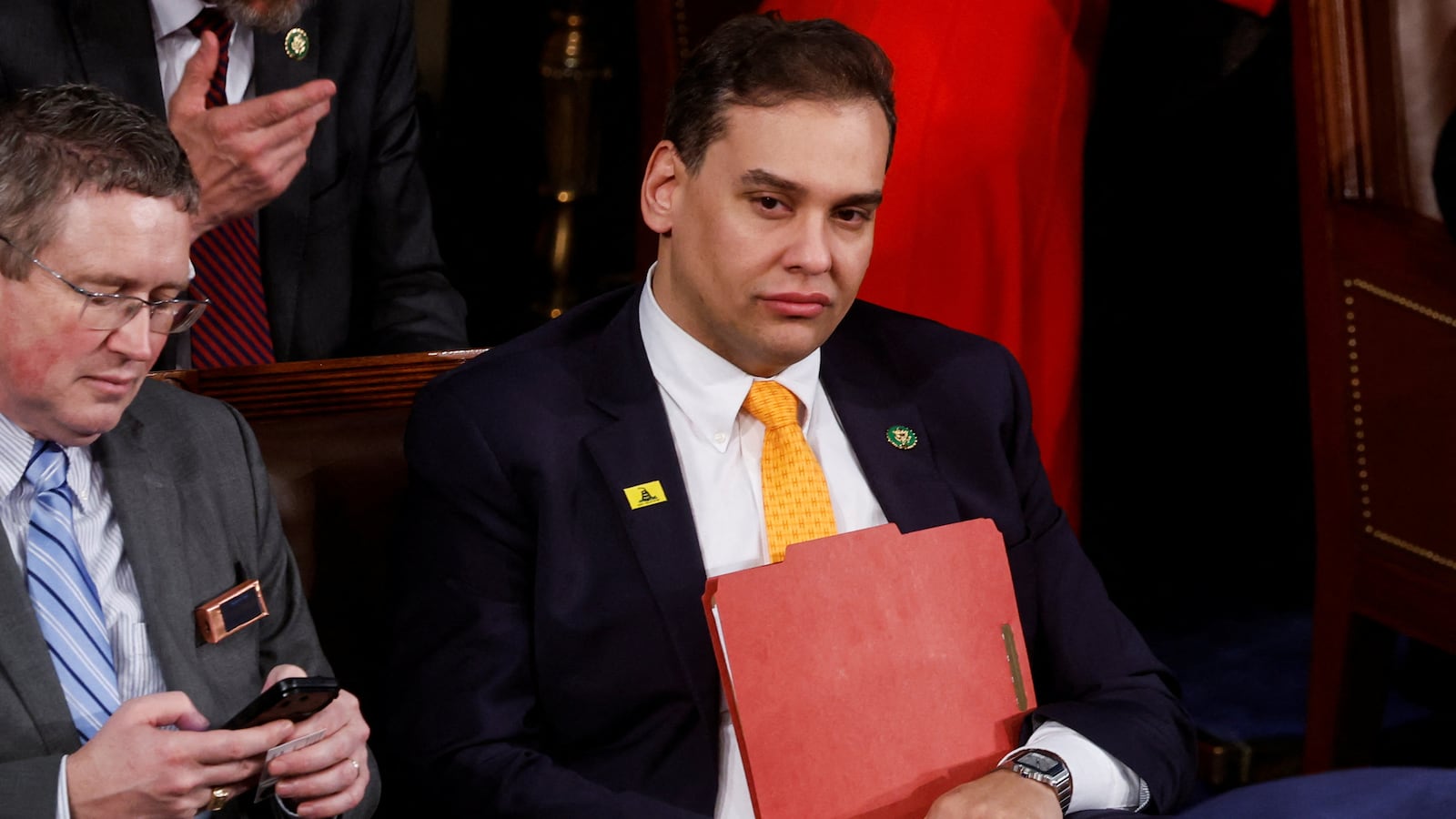 Rep. George Santos (R-NY) sits in the House Chamber prior to U.S. President Joe Biden delivering his State of the Union address at the U.S. Capitol in Washington.
