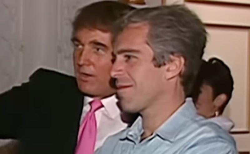 Donald Trump, left, Jeffrey Epstein at Mar-a-Lago in 1992
